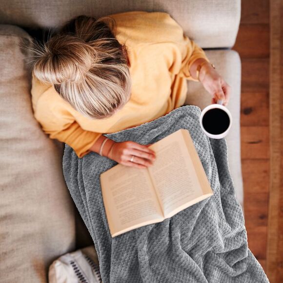 Flannel Fleece Bed Blankets Soft Mesh Fuzzy Plush Solid Blankets Gray - Picture 4 of 6